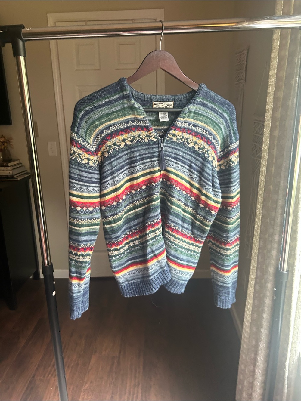 Women's Multicolor Zip-Front Fair Isle Cardigan Sweater - Blue
